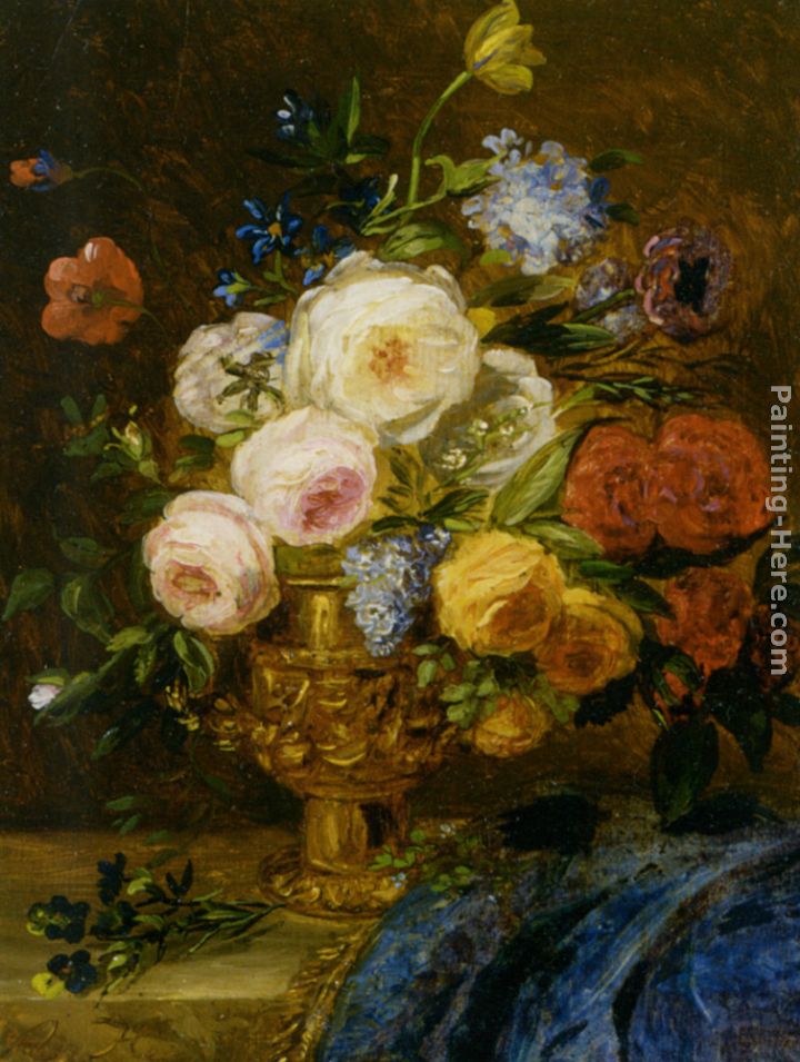 A Still Life with Flowers in a Golden Vase painting - Adriana-Johanna Haanen A Still Life with Flowers in a Golden Vase art painting